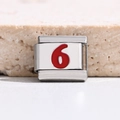 Italian charm link with red number six on polished stainless steel base for DIY bracelets - Red Number 6 (MKBD-267)
