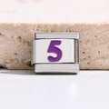 Italian modular charm in silver steel with a purple number 5 design for DIY bracelets - Purple Number 5