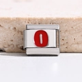 Italian charm bracelet module with red enamel number one and polished stainless steel - Red Number 0 (MKBD-261)