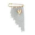 Chic multi-tassel safety pin brooch with gold heart pendant and silver chains - Heart Style (ZW1450)
