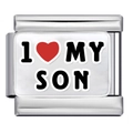 Italian charm link in stainless steel with I Love My Son design and a red heart - I Love My Son (MK-2911)