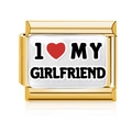 Italian Charm link in gold stainless steel with I Love My Girlfriend engraving - Girlfriend Style (MK-3181)