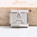 Poliertes italienisches Armband-Glied aus silbernem Edelstahl mit geprägtem Buchstaben A - Buchstabe A