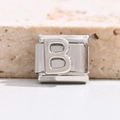 Italienisches Charm-Armbandglied aus Edelstahl in Silber mit plastischem Buchstaben B - Buchstabe B