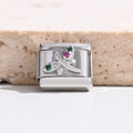 Nahaufnahme von Silberlibellen-Charm mit bunten Edelsteinen für DIY-Armbänder - Bunte Libelle Stil (MK-3147)