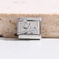 Makro-Detail des italienischen Charm-Glieds mit silberner Libelle und funkelnden Zirkonia - Feine Zirkon Libelle Stil (MK-3149)