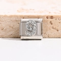 Italian charm bracelet pendant in silver finish featuring a crystal pavé number 9 design - Number 9 (MK-B-1069)