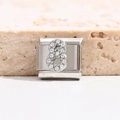 Italian charm bracelet link with silver number 8 design and sparkling rhinestones - Number 8 (MK-B-1068)