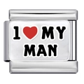Italian Charm Link in stainless steel featuring I Love My Man text and red heart - I Love My Man (MK-2912)