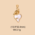 Golden heart pendant with white inlay and pearl, 13.9x32.4mm stainless steel jewelry - White Pearl Heart Style (DHS-6778)