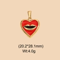 Red enamel heart pendant with golden lips pattern in stainless steel for jewelry making - Red Lips Heart Style (DHS-6779)