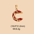 Detail of red enamel letter C pendant with gold plating and white crystal accents - Red Rhinestone Letter C Style (DHS-6784)
