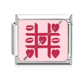 Italian modular charm link in stainless steel with pink Tic-Tac-Toe heart pattern - Heart Tic-Tac-Toe Style (MK-3158)