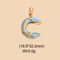 Detail view of a gold-plated letter C pendant with blue enamel and zircon stones, 18.8x32.2mm - Sky Blue Rhinestone Letter C Style (DHS-6785)