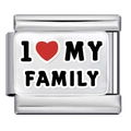 Italian charm stainless steel link with I Love My Family text in red heart design - I Love My Family (MK-2916)