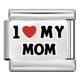 Italian charm bracelet link in stainless steel with I Love My Mom heart design - I Love My Mom (MK-2909)