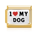 Italiaanse charm link van goudkleurig roestvrij staal met I Love My Dog gravure - Hond Stijl (MK-3184)