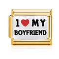 Italian charm bracelet link in gold finish with 'I Love My Boyfriend' enamel design - Boyfriend Style (MK-3187)