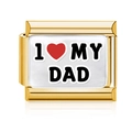 Italian charm stainless steel link with gold finish and I Love My Dad red heart design - Dad Style (MK-3186)