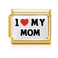 Italian Charm modular bracelet link with I Love My Mom text in golden finish - Mom Style (MK-3179)