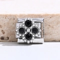 Italian charm link with black rhinestone flower pattern on polished stainless steel - Black Cross Flower Style (MK-3115)
