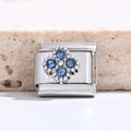 Italian charm link with blue rhinestones in floral design for DIY bracelets - Blue Cross Flower Style (MK-3122)