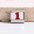 Italian charm bracelet link in stainless steel with a polished red number one - Red Number 1 (MKBD-262)
