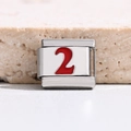Silver stainless steel Italian charm link featuring a red enamel number 2 for DIY bracelets - Red Number 2 (MKBD-263)