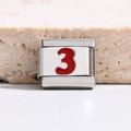 Italian charm link with red number 3 on polished stainless steel base - Red Number 3 (MKBD-264)