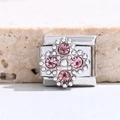 Charm per bracciale italiano con fiore di cristallo rosa su maglia in acciaio inossidabile - Stile Fiore a Croce Rosa (MK-3114)