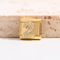 Italienisches Charm-Glied mit Gold-Finish und glitzernder Kristall-Zahl 2 für Armbänder - Stil Nummer 2 (MK-B-1052)