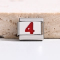 Italian charm bracelet link in stainless steel with a red enamel number 4 charm - Red Number 4 (MKBD-265)
