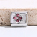 Maglia componibile italiana in argento con fiori di strass rosa scintillanti - Stile Fiore Stellato Rosa (MK-3117)