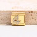 Italienisches Charm-Glied in Gold mit funkelnder Zirkonia-Nummer 4 für Armbänder - Stil Nummer 4 (MK-B-1054)