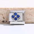 Charm italiano in acciaio inossidabile con cristalli blu e motivo floreale chic - Stile Croce in Strass Blu (MK-3119)