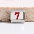Italian charm bracelet link in stainless steel featuring a red enamel number seven charm - Red Number 7 (MKBD-268)