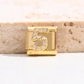 Italienischer Armband-Charm mit glitzernder goldener Nummer 5 und Kristalldekor - Stil Nummer 5 (MK-B-1055)