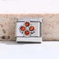 Charm modulare italiano in acciaio argento con quattro cristalli arancioni a forma di fiore - Stile Fiore in Strass Arancione (MK-3118)