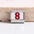 Italian charm bracelet link in stainless steel with a bold red number 8 design - Red Number 8 (MKBD-269)
