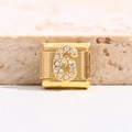 Italian charm link with gold finish and sparkling crystal number six embellishment - Style Number 6 (MK-B-1056)