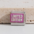 Macro shot of Limited Edition purple enamel Italian charm for modular stainless steel bracelets - Limited Edition (MK-1504)