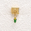 Detail view of Italian charm link featuring a golden corn pendant with yellow enamel inlay - Corn Style (GMKDZ-695)