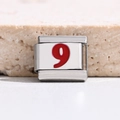 Italian charm bracelet link in stainless steel featuring a red number 9 charm - Red Number 9 (MKBD-270)