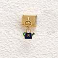 Italian charm link with a blue enamel watering can pendant and floral detail - Watering Can Style (GMKDZ-697)