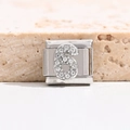 Italian charm link featuring a silver number 6 encrusted with sparkling white crystals - Number 6 (MK-B-1066)