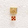 Golden modular stainless steel charm with red enamel geometric pattern and square pendant - Red Geometric Style (GMKDZ-708)