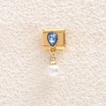 Golden stainless steel modular charm with blue pear-shaped gem and white pearl accent - Blue Teardrop Gemstone (MKDZ-935)