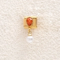 Italian charm link with gold finish, orange teardrop stone and white pearl pendant - Orange-red Teardrop Gemstone (MKDZ-937)