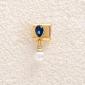 Italian style gold modular charm with blue teardrop gemstone and white pearl pendant - Dark Blue Teardrop Gemstone (MKDZ-940)