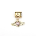 Italian charm bracelet link featuring a gold heart pendant with pink stone and wings - Pink Heart Angel Wings Style (MKDZ-049)